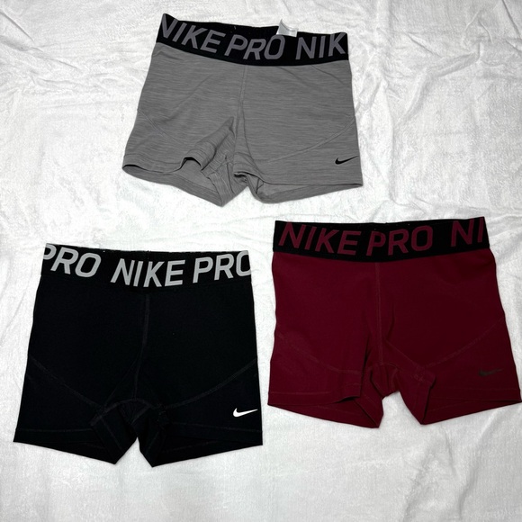 Nike women’s Pro Shorts bundle- Gray, Black, and Burgundy - Picture 1 of 9